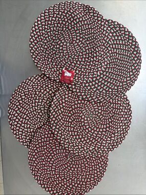 NICHOLAS Braided Round Placemats in Red, Green & White - Set of 5